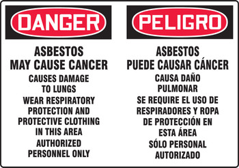 Bilingual OSHA Danger Sign: Asbestos May Cause Cancer (English, Español) Bilingual - Spanish/English 14" x 20" Accu-Shield 1/Each - SBMCAW133XP