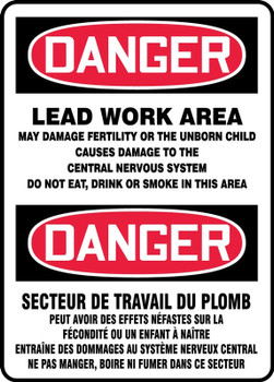 Bilingual OSHA Danger Safety Sign: Lead Work Area Bilingual - Spanish/English 14" x 10" Aluminum 1/Each - SBMCAW188VA