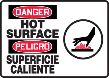 Bilingual OSHA Danger Safety Sign: Hot Surface 7" x 10" Adhesive Vinyl 1/Each - SBMCEQ113MVS