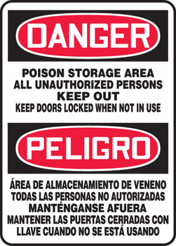 Bilingual OSHA Danger Safety Sign: Poison Storage Area - All Unauthorized Persons Keep Out 14" x 10" Adhesive Dura-Vinyl 1/Each - SBMCHG041XV