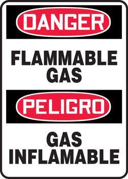 Bilingual OSHA Danger Safety Sign: Flammable Gas 14" x 10" Adhesive Dura-Vinyl - SBMCHG049XV