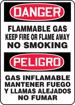 Bilingual Spanish OSHA Danger Safety Sign: Flammable Gas Keep Fire Or Flame Away No Smoking 14" x 10" Plastic 1/Each - SBMCHG062VP
