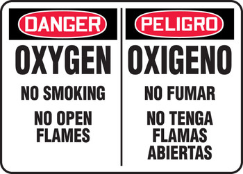 Bilingual OSHA Danger Safety Sign: Oxygen - No Smoking - No Open Flames 10" x 14" Aluminum 1/Each - SBMCHL162MVA