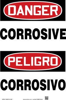 Bilingual OSHA Danger Safety Sign: Corrosive 14" x 10" Adhesive Vinyl 1/Each - SBMCHL222VS