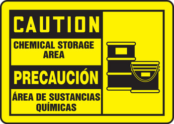 Bilingual OSHA Caution Safety Sign: Chemical Storage Area 10" x 14" Adhesive Dura-Vinyl 1/Each - SBMCHL615MXV
