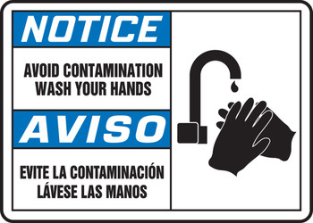 Bilingual ANSI Notice Safety Sign: Avoid Contamination - Wash Your Hands (Graphic) 10" x 14" Adhesive Dura-Vinyl 1/Each - SBMCHL811MXV