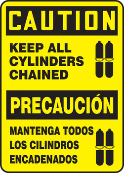 Bilingual OSHA Caution Safety Sign: Keep All Cylinders Chained 14" x 10" Aluminum 1/Each - SBMCPG605VA