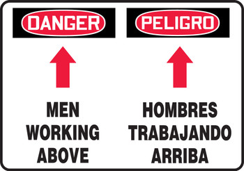 Bilingual OSHA Danger Safety Sign: Men Working Above 14" x 20" Adhesive Vinyl 1/Each - SBMCRT014MVS