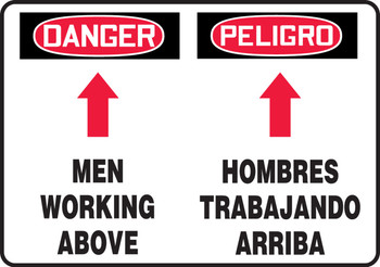 Bilingual OSHA Danger Safety Sign: Men Working Above 14" x 20" Dura-Fiberglass 1/Each - SBMCRT014MXF