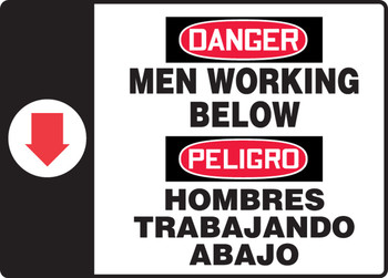 Bilingual OSHA Danger Safety Sign: Men Working Below 10" x 14" Aluminum 1/Each - SBMCRT021VA