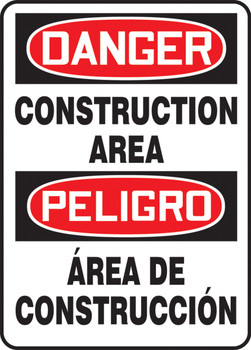 Bilingual OSHA Danger Safety Sign: Construction Area 20" x 14" Aluminum 1/Each - SBMCRT106VA