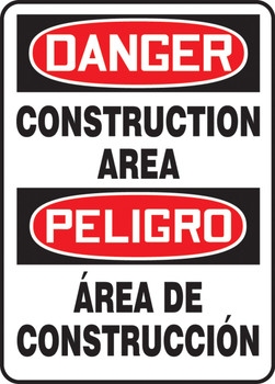 Bilingual OSHA Danger Safety Sign: Construction Area 20" x 14" Dura-Fiberglass 1/Each - SBMCRT106XF