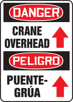 Bilingual OSHA Danger Safety Sign: Crane Overhead 14" x 10" Adhesive Vinyl 1/Each - SBMCRT145VS