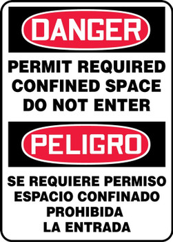Bilingual OSHA Danger Safety Sign: Permit Required - Confined Space - Do Not Enter 14" x 10" Plastic 1/Each - SBMCSP058VP