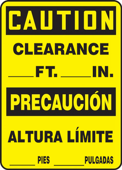 Bilingual OSHA Caution Safety Sign: Clearance Ft. In. Bilingual - Spanish/English 14" x 10" Plastic 1/Each - SBMECR633VP