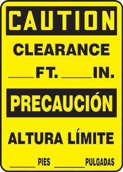 Bilingual OSHA Caution Safety Sign: Clearance Ft. In. Bilingual - Spanish/English 20" x 14" Plastic 1/Each - SBMECR636VP