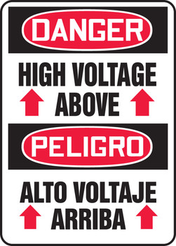 Bilingual OSHA Danger Safety Sign: High Voltage Above 14" x 10" Dura-Plastic 1/Each - SBMELC011XT