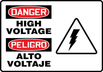 Bilingual OSHA Danger Safety Sign: High Voltage 7" x 10" Adhesive Dura-Vinyl 1/Each - SBMELC029XV