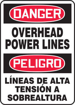 Bilingual OSHA Danger Safety Sign: Overhead Power Lines 14" x 10" Dura-Fiberglass 1/Each - SBMELC054XF