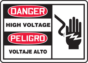 Bilingual OSHA Danger Safety Sign: High Voltage 7" x 10" Dura-Fiberglass 1/Each - SBMELC079XF