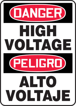 OSHA Danger Bilingual Safety Signs: High Voltage 14" x 10" Adhesive Vinyl - SBMELC114VS