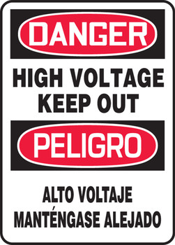 Bilingual OSHA Danger Safety Sign: High Voltage - Keep Out 14" x 10" Aluminum - SBMELC128VA