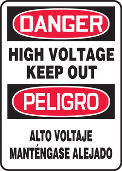 Bilingual OSHA Danger Safety Sign: High Voltage - Keep Out 14" x 10" Plastic - SBMELC128VP