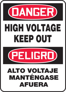 Bilingual OSHA Danger Safety Sign: High Voltage Keep Out 20" x 14" Adhesive Vinyl 1/Each - SBMELC129JVS