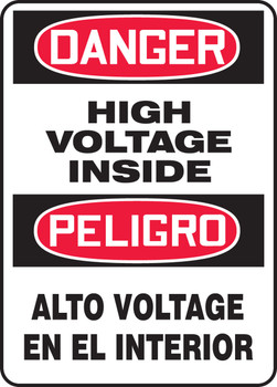 Bilingual OSHA Danger Safety Sign: High Voltage Inside 14" x 10" Adhesive Dura-Vinyl 1/Each - SBMELC156XV