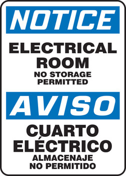 Bilingual OSHA Notice Safety Sign: Electrical Room - No Storage Permitted 14" x 10" Dura-Fiberglass 1/Each - SBMELC804XF