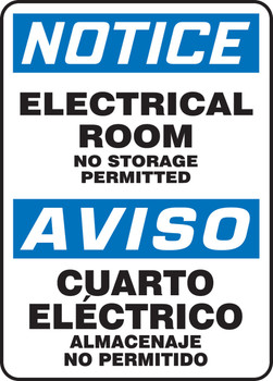 Bilingual OSHA Notice Safety Sign: Electrical Room - No Storage Permitted 14" x 10" Adhesive Dura-Vinyl 1/Each - SBMELC804XV