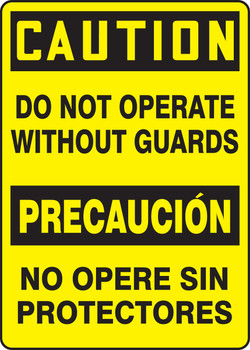 Bilingual OSHA Caution Safety Sign: Do Not Operate Without Guards 14" x 10" Aluminum - SBMEQC721VA