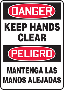 Bilingual OSHA Danger Safety Sign - Keep Hands Clear 14" x 10" Aluminum - SBMEQM050VA