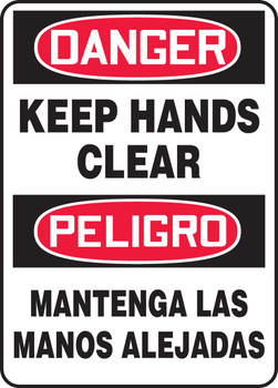 Bilingual OSHA Danger Safety Sign - Keep Hands Clear 14" x 10" Plastic - SBMEQM050VP