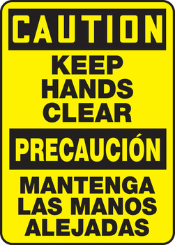 Bilingual OSHA Caution Safety Sign - Keep Hands Clear 14" x 10" Aluminum 1/Each - SBMEQM623VA