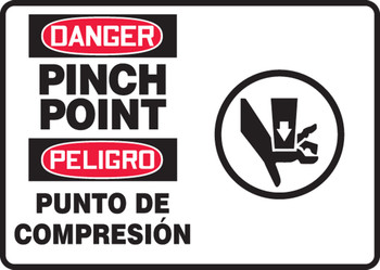 Bilingual OSHA Danger Safety Sign: Pinch Point Bilingual - Spanish/English 10" x 14" Aluminum 1/Each - SBMEQT103VA