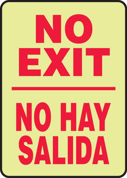 Bilingual Glow-In-The-Dark Safety Sign: No Exit 14" x 10" Lumi-Glow Plastic 1/Each - SBMEXT502GP