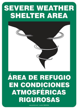 Bilingual Safety Sign: Severe Weather Shelter Area 14" x 10" Aluminum - SBMFEX524VA