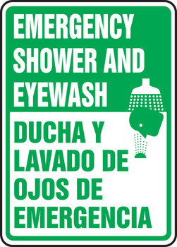 Bilingual Safety Sign: Emergency Shower And Eyewash 14" x 10" Aluminum 1/Each - SBMFSR500VA