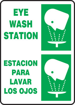 Bilingual Safety Sign: Eye Wash Station 14" x 10" Adhesive Dura-Vinyl 1/Each - SBMFSR501XV