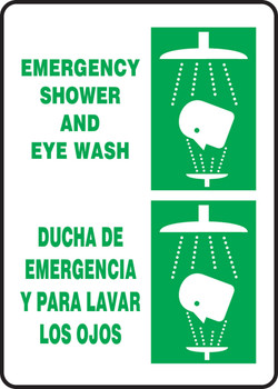 Bilingual Safety Sign: Emergency Shower And Eye Wash 14" x 10" Adhesive Vinyl - SBMFSR502VS