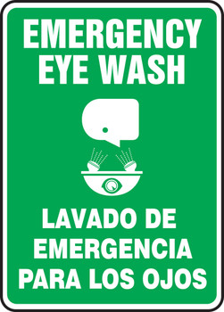 Bilingual Safety Sign: Emergency Eye Wash 14" x 10" Aluminum 1/Each - SBMFSR509VA