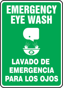 Bilingual Safety Sign: Emergency Eye Wash 14" x 10" Adhesive Vinyl 1/Each - SBMFSR509VS