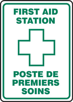 Bilingual Safety Sign: First Aid Station Bilingual - Spanish/English 10" x 7" Plastic 1/Each - SBMFSR526VP