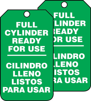 Cylinder Status Bilingual Safety Tag: Full Cylinder Ready For Use PF-Cardstock - SBMGT203CTP