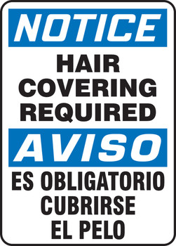 Bilingual OSHA Notice Safety Signs: Hair Covering Required 14" x 10" Plastic 1/Each - SBMHSK826VP