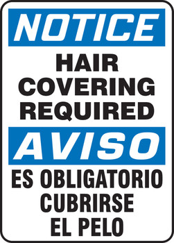 Bilingual OSHA Notice Safety Signs: Hair Covering Required 14" x 10" Dura-Fiberglass 1/Each - SBMHSK826XF