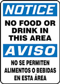 Spanish Bilingual OSHA Notice Safety Sign: No Food Or Drink In This Area 14" x 10" Dura-Plastic 1/Each - SBMHSK838XT