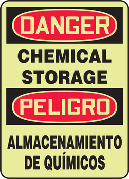 OSHA Danger Bilingual Safety Sign: Chemical Storage / Almacenamiento De Químicos Bilingual - Spanish/English 14" x 10" Lumi-Glow Plastic 1/Each - SBMLCH106GP