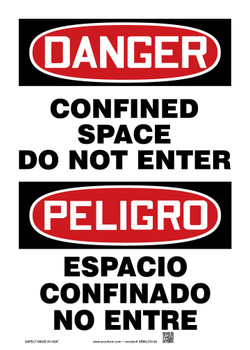 Bilingual OSHA Danger Glow-In-The-Dark Safety Sign: Confined Space - Do Not Enter 14" x 10" Lumi-Glow Plastic 1/Each - SBMLCS104GP